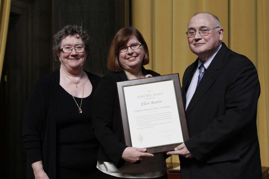 Ellen Austin is a 2014 recipient of the CSPA Gold Key Award. She received her award at the 2014 CSPA spring convention advisers awards luncheon on March 21, 2014 at Columbia Universitys Low Rotunda.