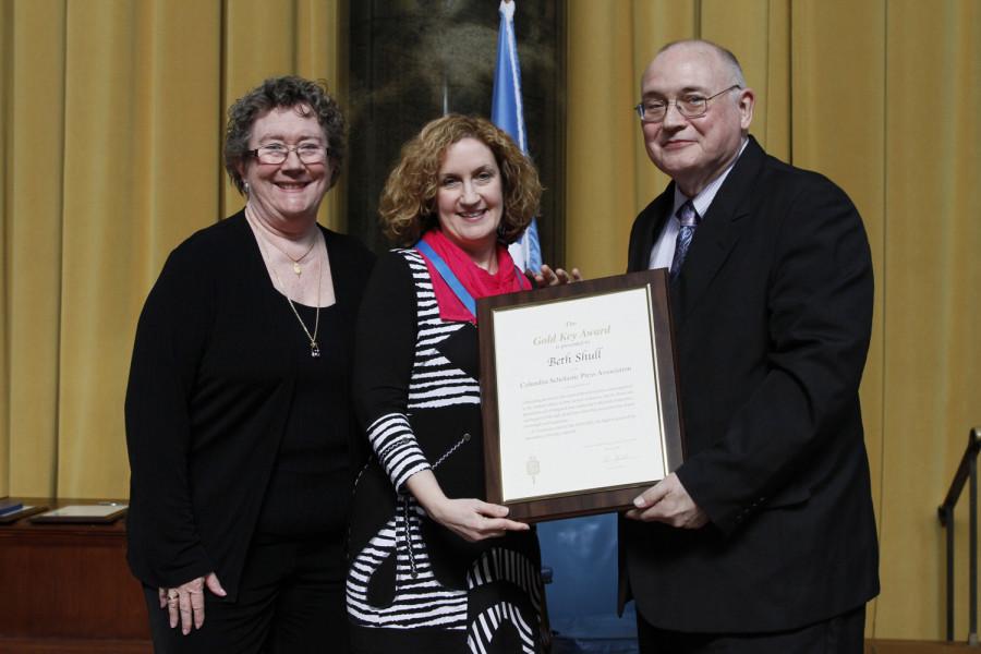 Beth Shull is a 2014 recipient of the CSPA Gold Key Award. She received her award at the 2014 CSPA spring convention advisers awards luncheon on March 21, 2014 at Columbia Universitys Low Rotunda.