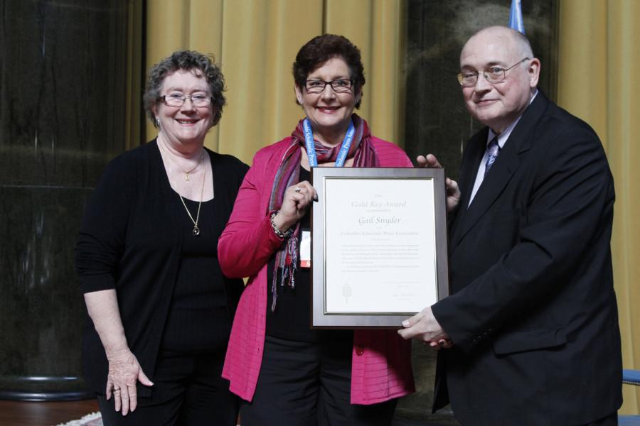 Gail Snyder is a 2014 recipient of the CSPA Gold Key Award. She received her award at the 2014 CSPA spring convention advisers awards luncheon on March 21, 2014 at Columbia Universitys Low Rotunda.