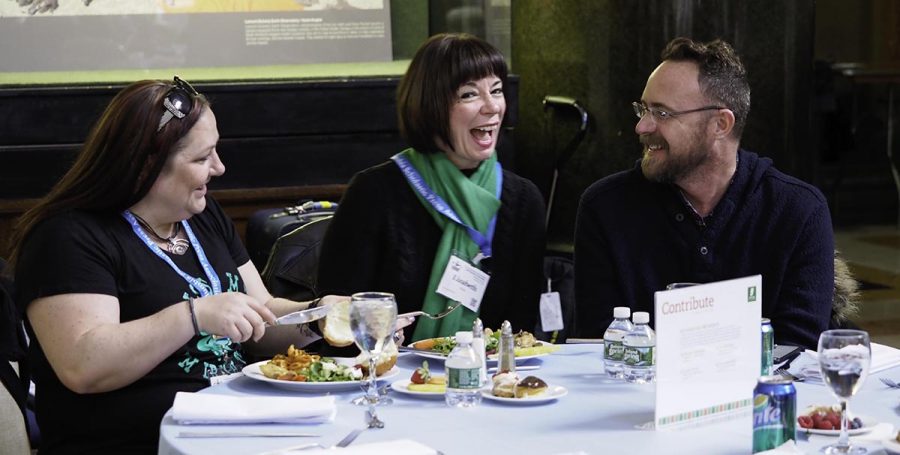 Lizabeth+Walsh%2C+Jeff+Moffitt+and+Christy+Briggs+enjoy+the+lunch+before+the+awards+ceremony.